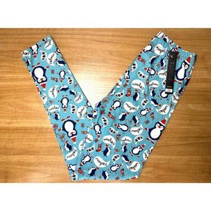 Penguin Soft Leggings Blue Christmas Holiday Stockings Small Back to School!